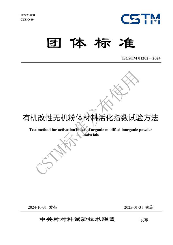 T/CSTM 01202-2024 有机改性无机粉体材料活化指数试验方法