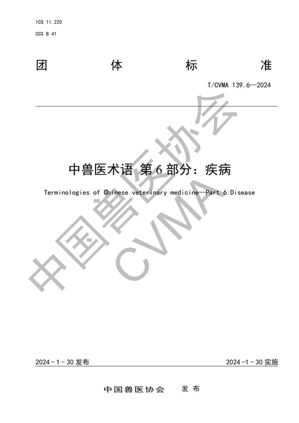 T/CVMA 139.6-2024 中兽医术语  第6部分：疾病