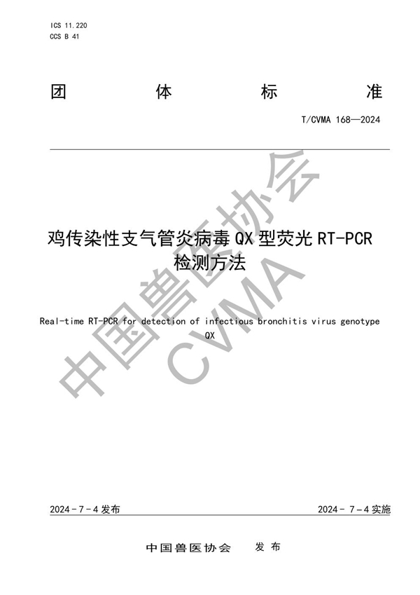 T/CVMA 168-2024 鸡传染性支气管炎病毒QX型荧光RT-PCR检测方法