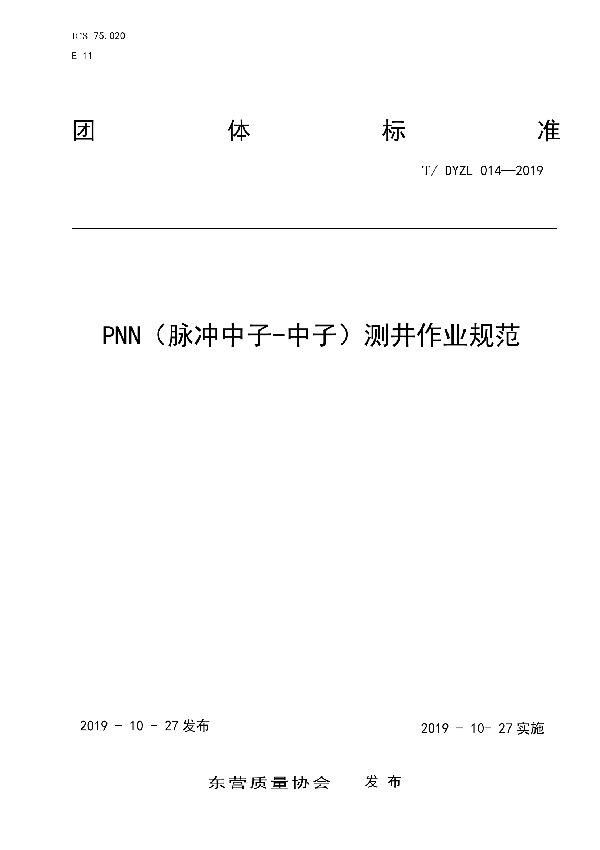 T/DYZL 014-2019 PNN（脉冲中子-中子）测井作业规范