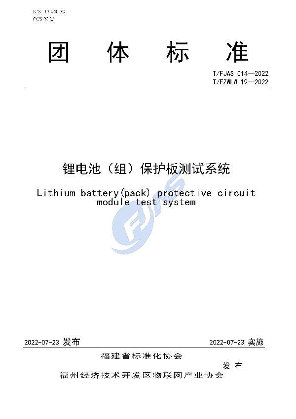 T/FZWLW 19-2022 锂电池（组）保护板测试系统