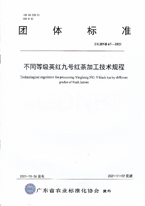 T/GDNB 67-2021 不同等级英红九号红茶加工技术规程