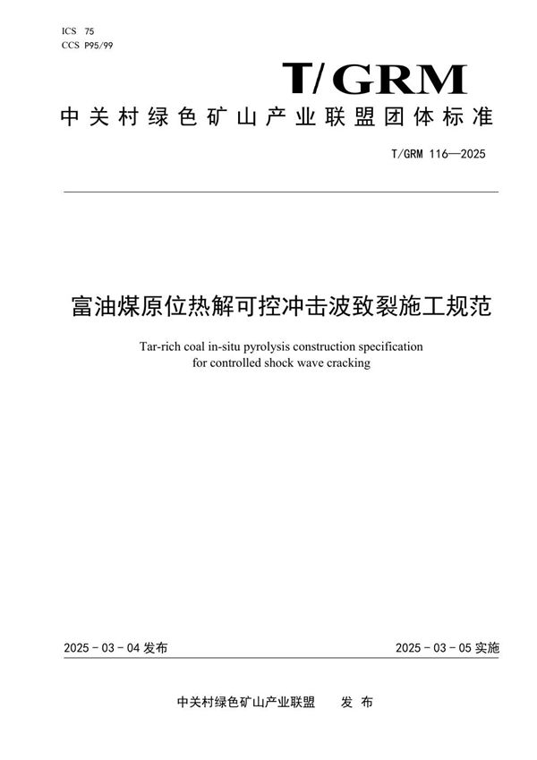 T/GRM 116-2025 富油煤原位热解可控冲击波致裂施工规范