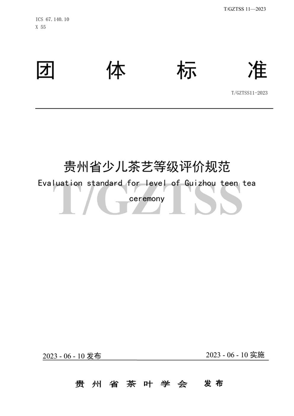 T/GZTSS 11-2023 贵州省少儿茶艺等级评价规范