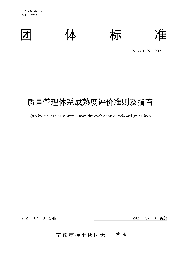 T/NDAS 39-2021 质量管理体系成熟度评价准则及指南