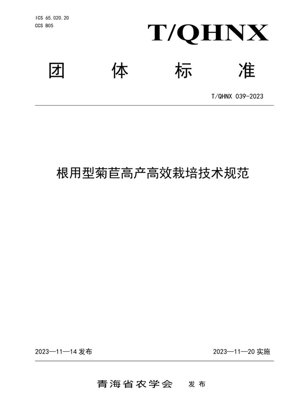 T/QHNX 039-2023 根用型菊苣高产高效栽培技术规范