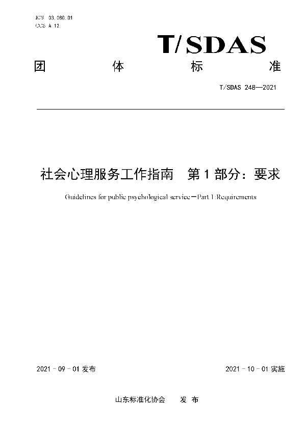 T/SDAS 248-2021 社会心理服务工作指南　第1部分：要求