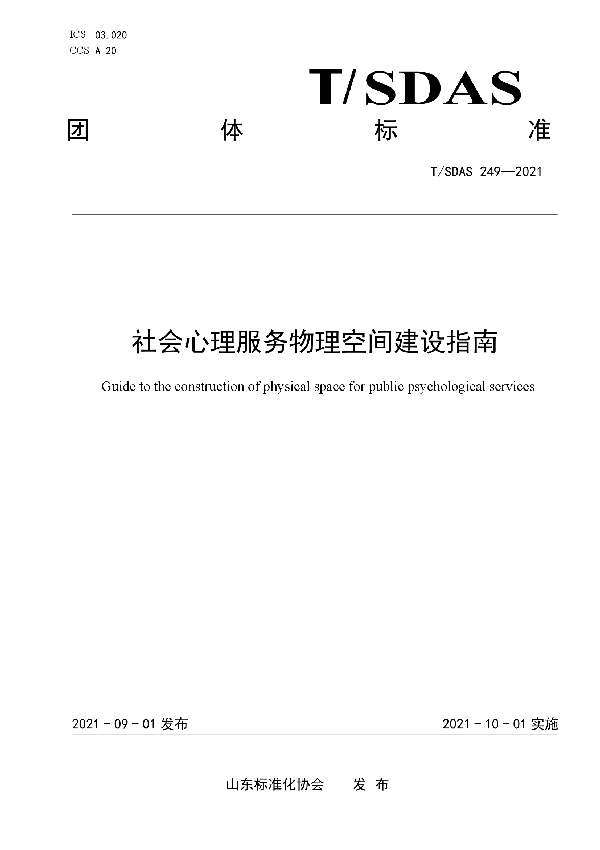 T/SDAS 249-2021 社会心理服务物理空间建设指南