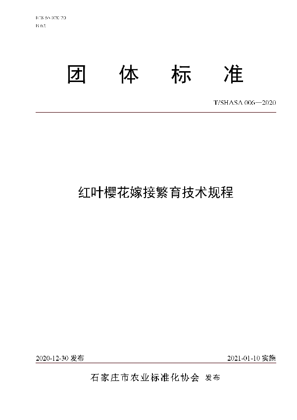 T/SHASA 006-2020 红叶樱花嫁接繁育技术规程