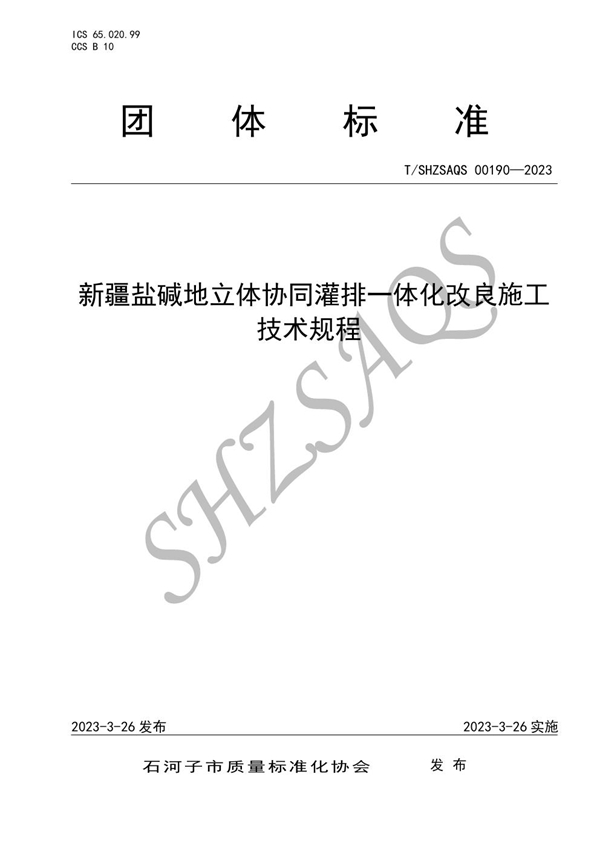 T/SHZSAQS 00190-2023 新疆盐碱地立体协同灌排一体化改良施工技术规程