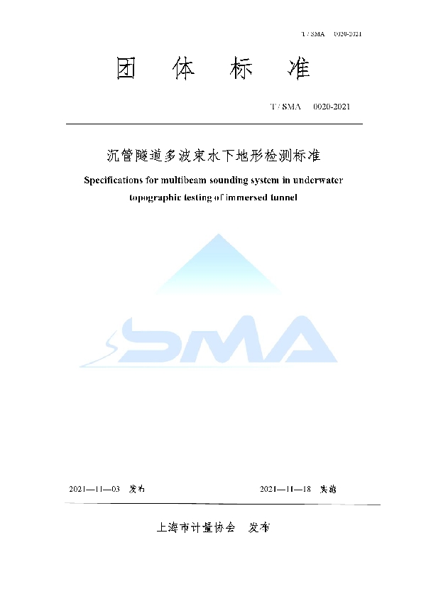 T/SMA 0020-2021 沉管隧道多波束水下地形检测标准