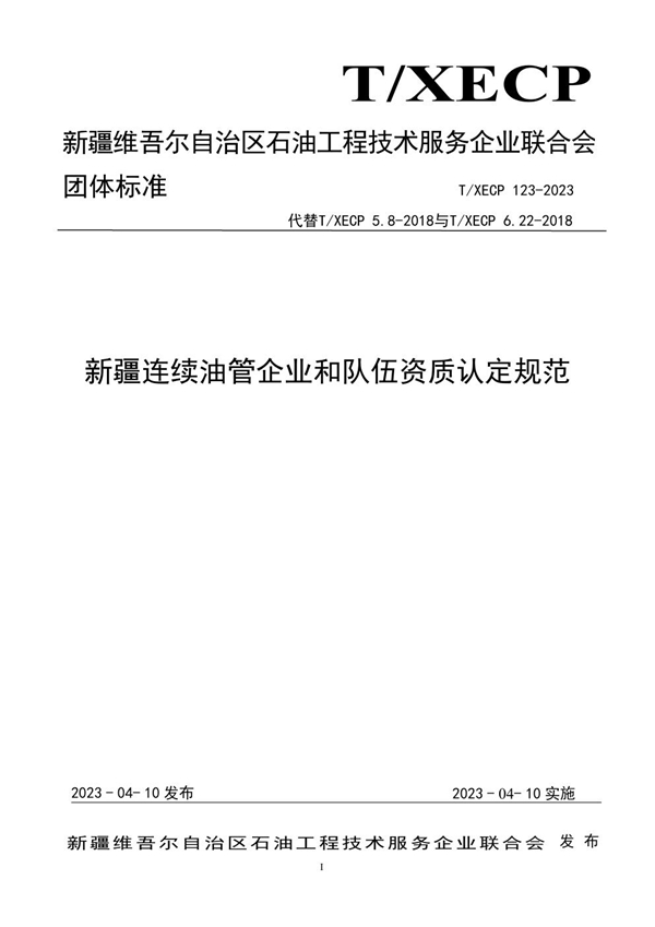 T/XECP 123-2023 新疆连续油管企业和队伍资质认定规范