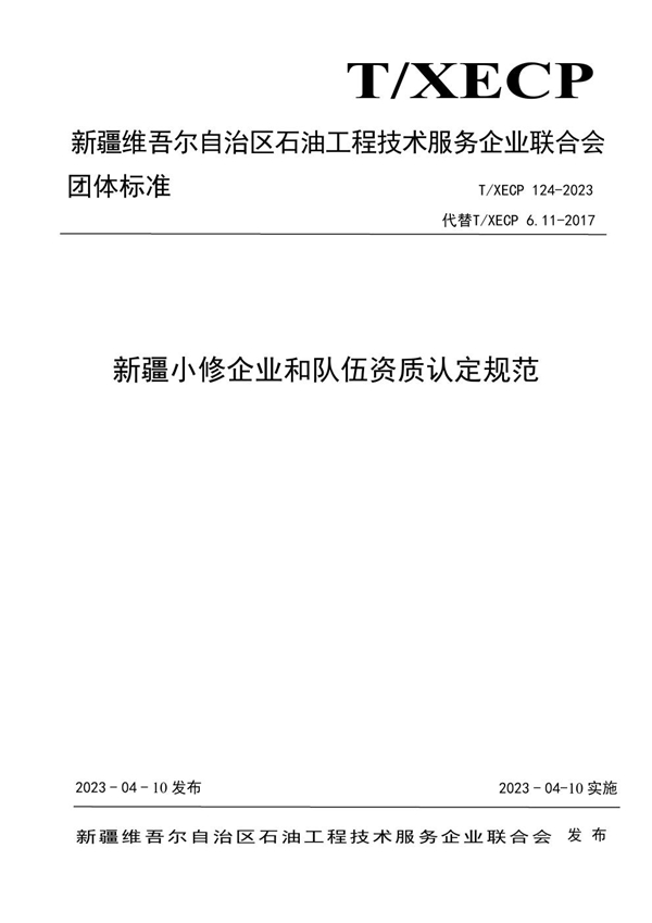 T/XECP 124-2023 新疆小修企业和队伍资质认定规范