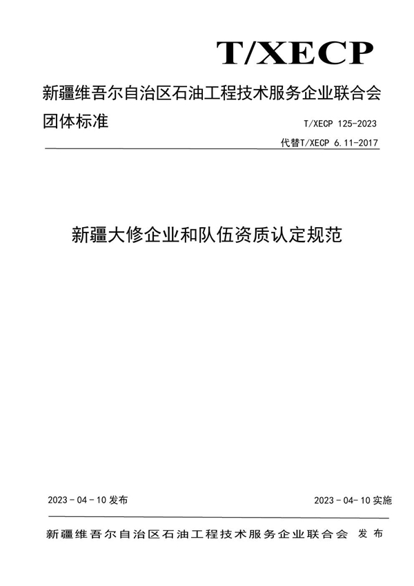 T/XECP 125-2023 新疆大修企业和队伍资质认定规范