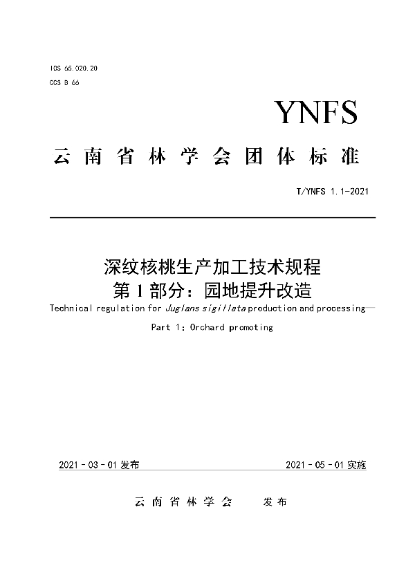 T/YNFS 1.1-2021 深纹核桃生产加工技术规程 第1部分：园地提升改造