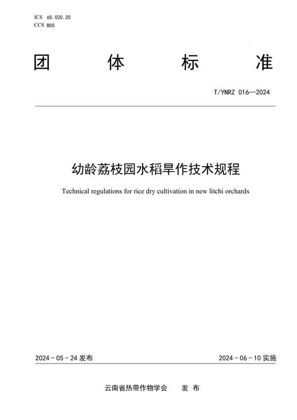 T/YNRZ 016-2024 幼龄荔枝园水稻旱作技术规程