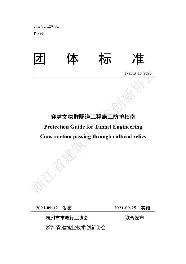 T/ZBTA 13-2021 穿越文物群隧道工程施工防护指南