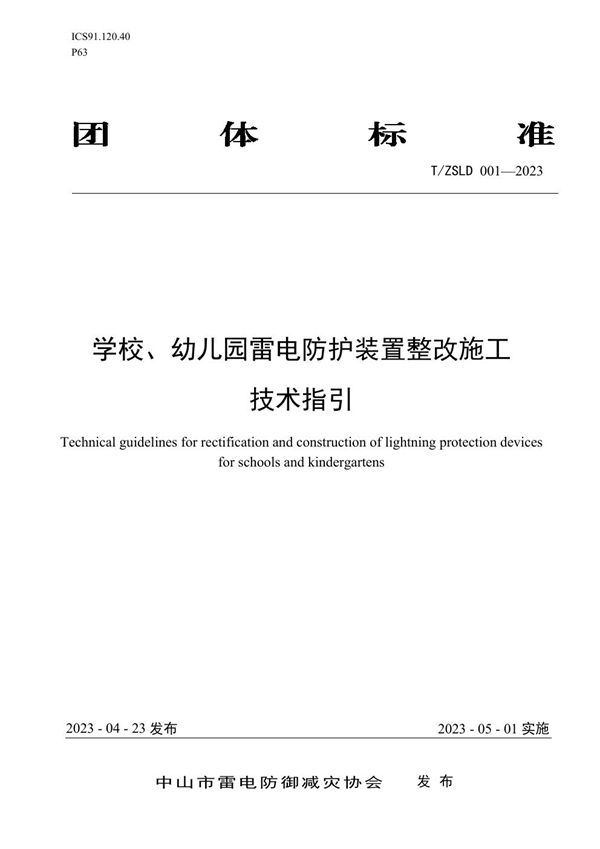 T/ZSLD 001-2023 学校、幼儿园雷电防护装置整改施工技术指引