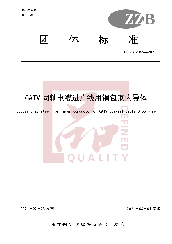 T/ZZB 2046-2021 CATV同轴电缆进户线用铜包钢内导体