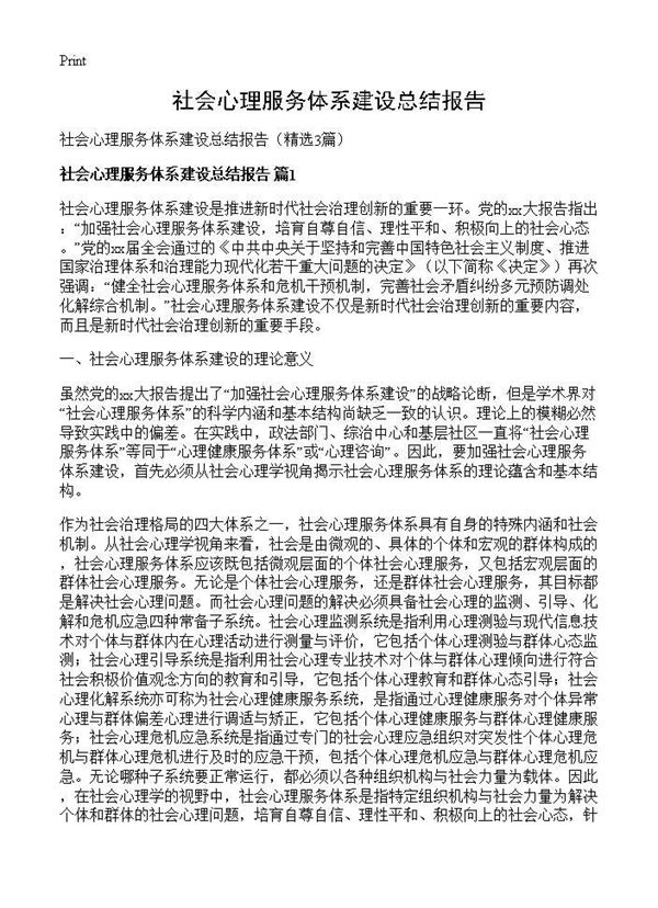 社会心理服务体系建设总结报告 (共4页)