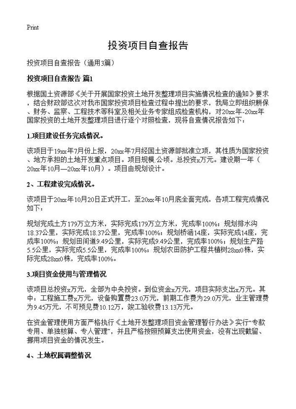 投资项目自查报告 (共5页)