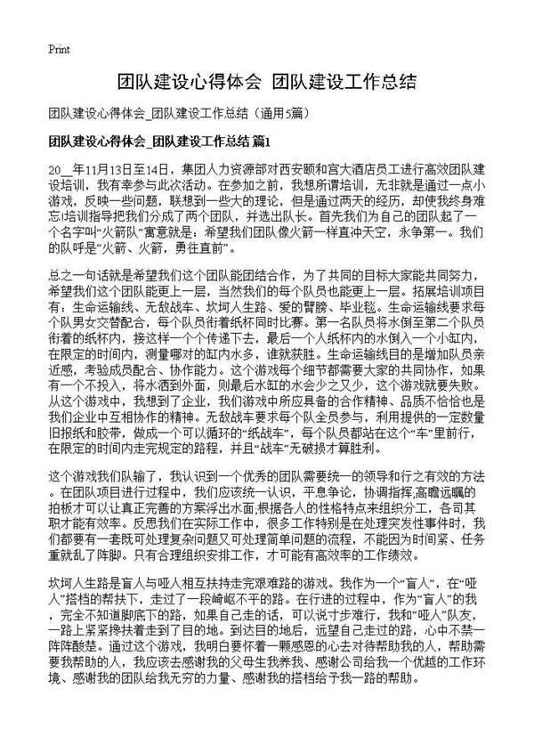 团队建设心得体会 团队建设工作总结 (共7页)