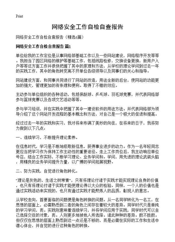 网络安全工作自检自查报告 (共10页)