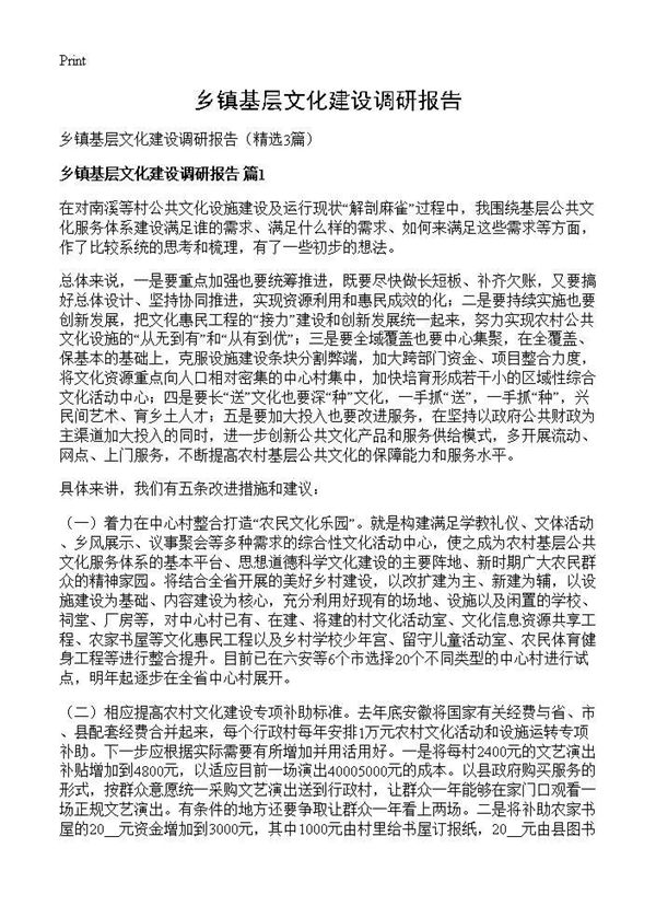 乡镇基层文化建设调研报告 (共6页)