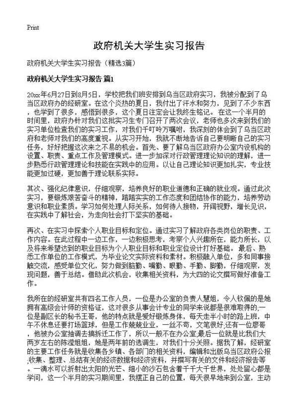 政府机关大学生实习报告 (共9页)