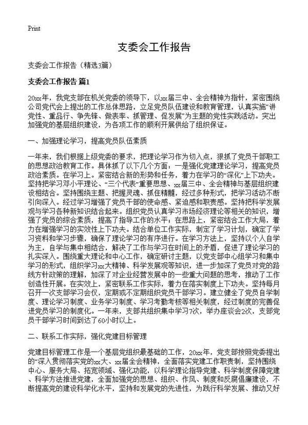 支委会工作报告 (共5页)