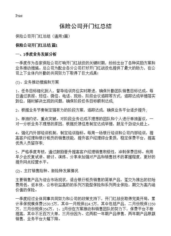 保险公司开门红总结 (共4页)