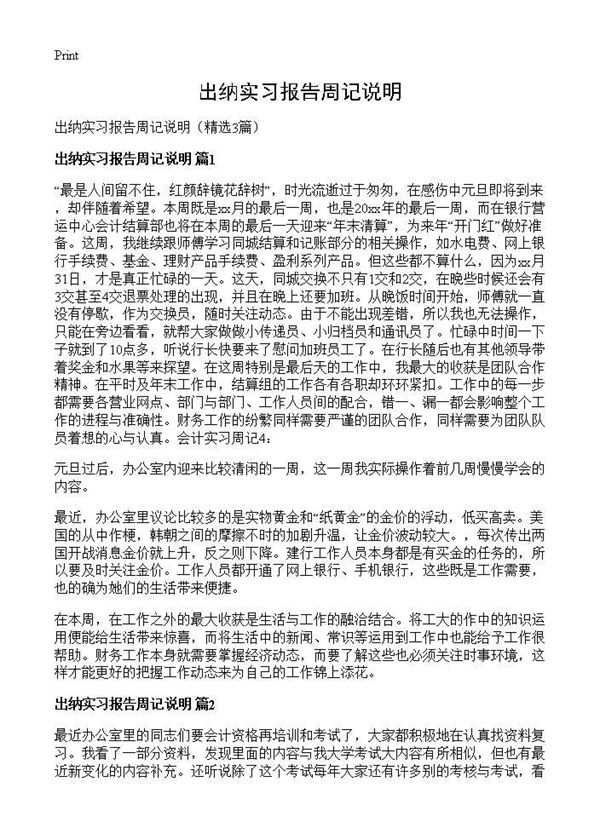 出纳实习报告周记说明 (共2页)