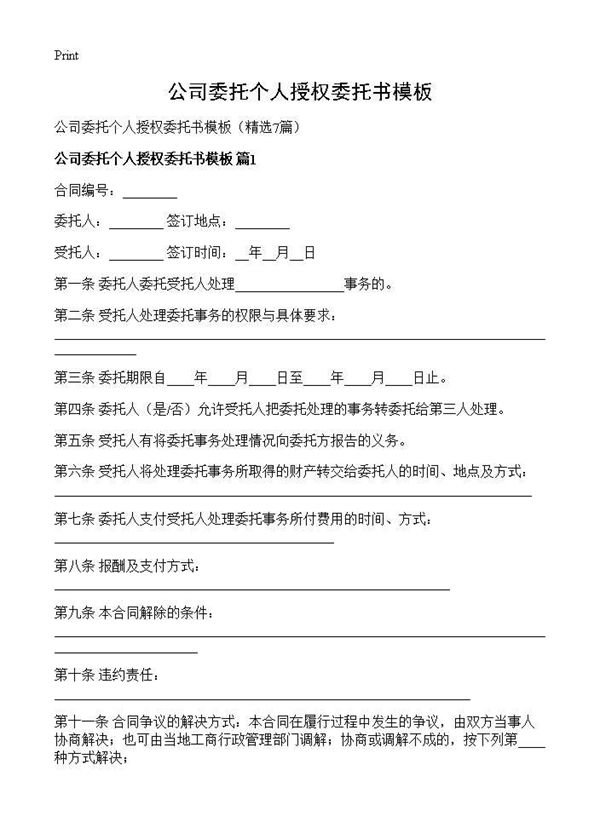 公司委托个人授权委托书模板 (共5页)