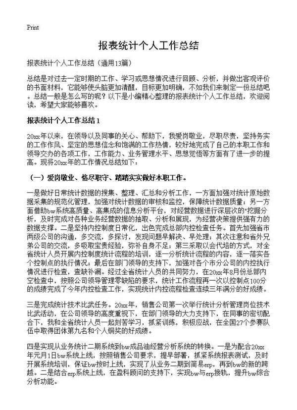 报表统计个人工作总结 (共18页)