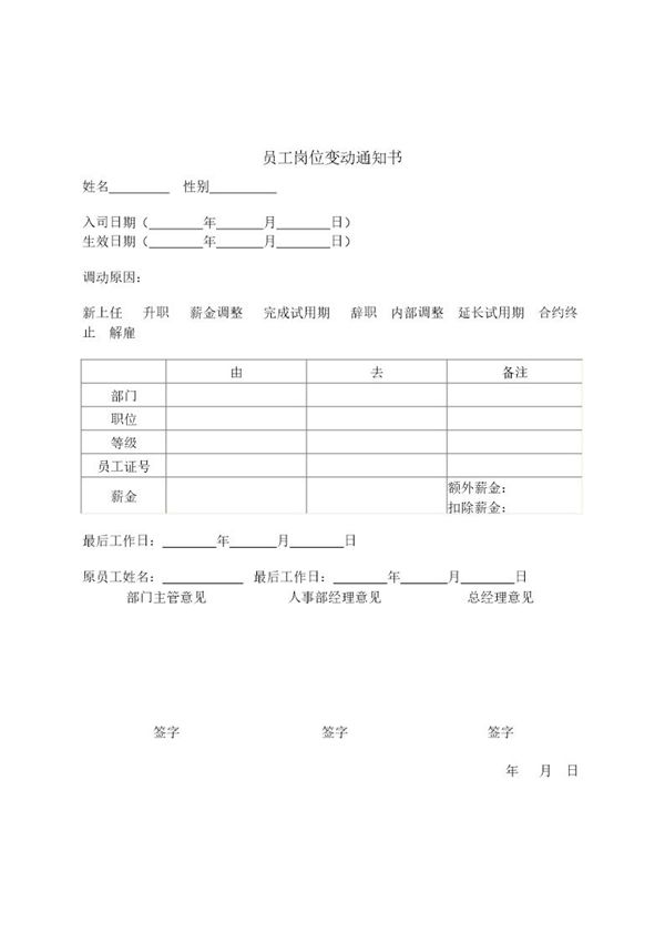 员工岗位变动通知书 (共1页)