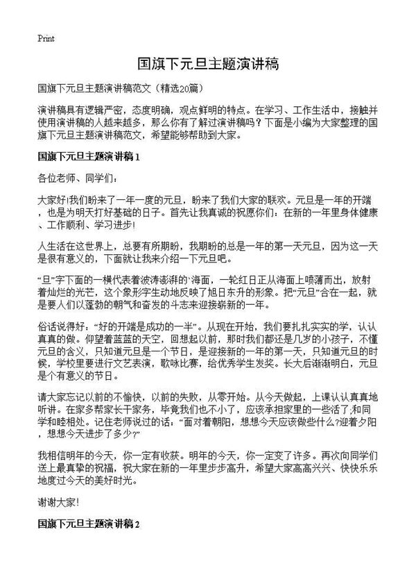 国旗下元旦主题演讲稿 (共14页)