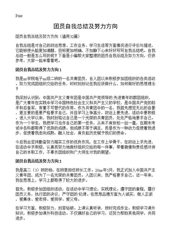 团员自我总结及努力方向 (共23页)