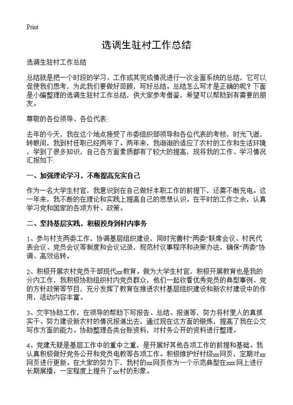 选调生驻村工作总结 (共2页)