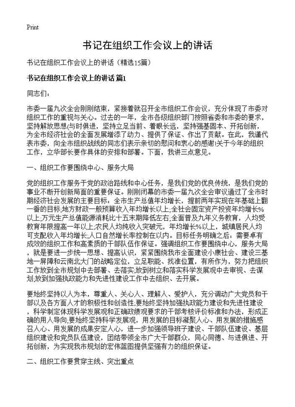 书记在组织工作会议上的讲话 (共49页)