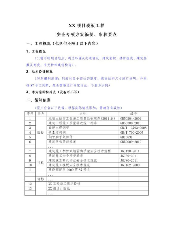 XX项目模板工程施工方案编制 审核要点号 (共5页)