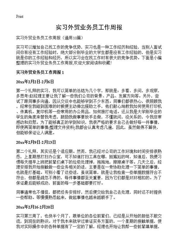 实习外贸业务员工作周报 (共15页)