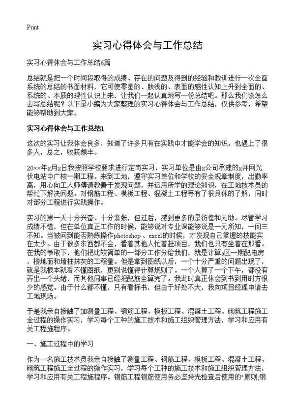 实习心得体会与工作总结 (共7页)