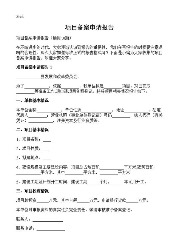 项目备案申请报告 (共12页)