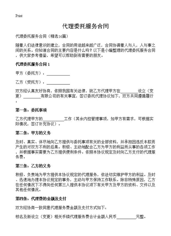 代理委托服务合同 (共29页)