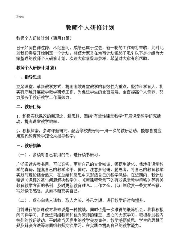 教师个人研修计划 (共13页)