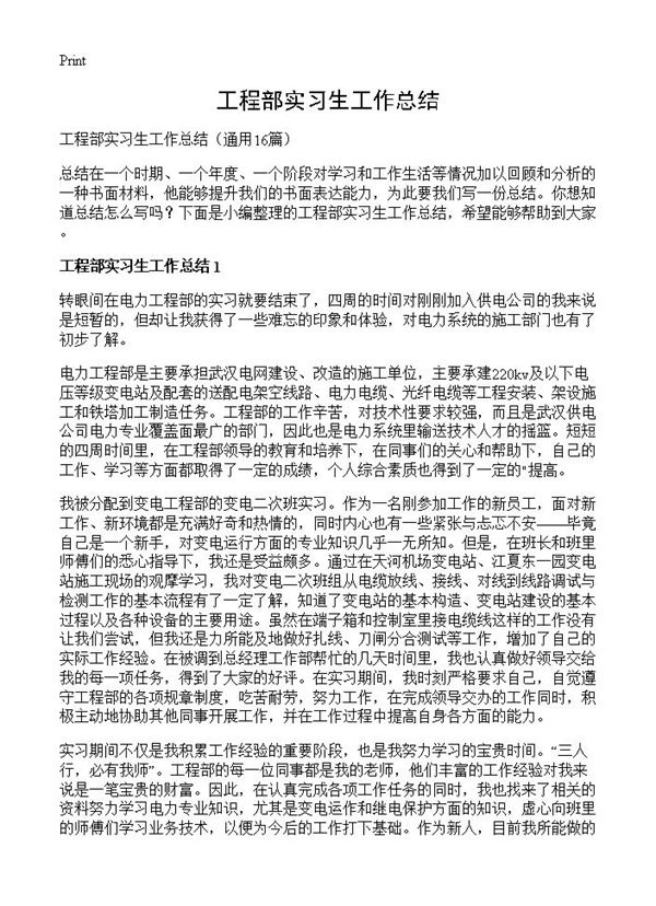 工程部实习生工作总结 (共16页)