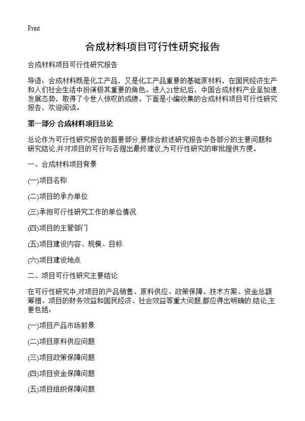 合成材料项目可行性研究报告 (共12页)