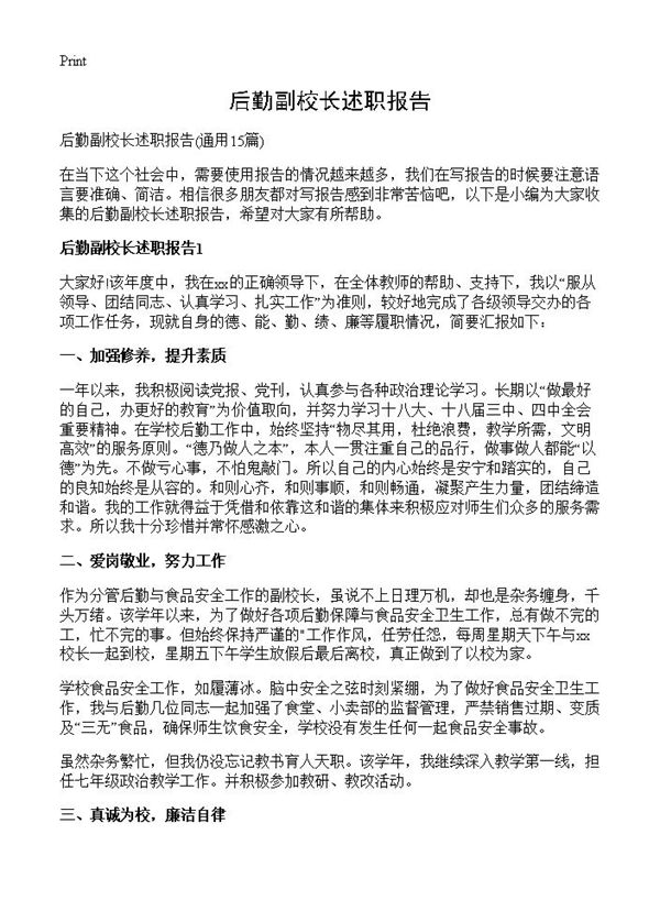 后勤副校长述职报告 (共28页)