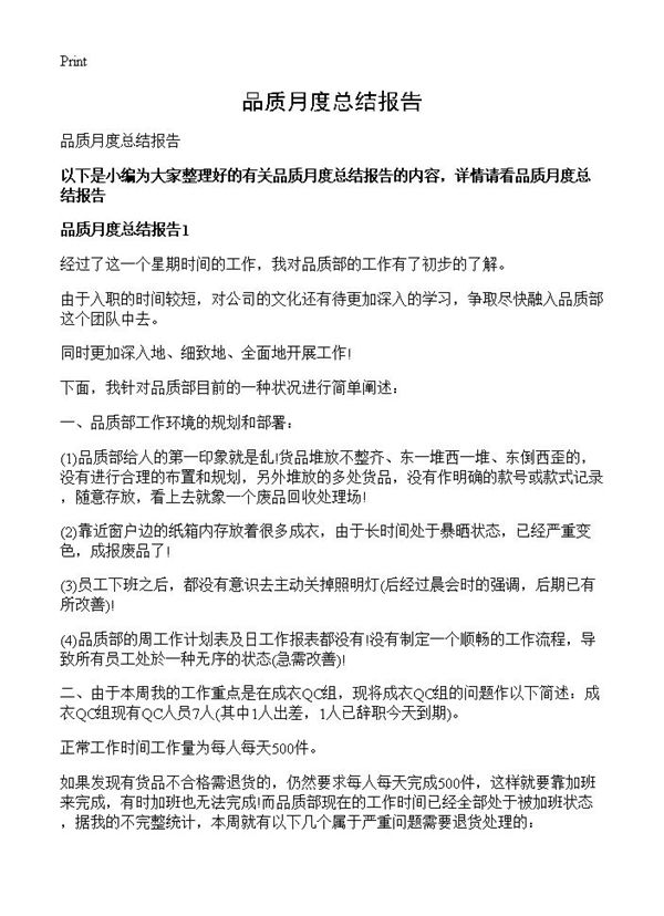 品质月度总结报告 (共4页)