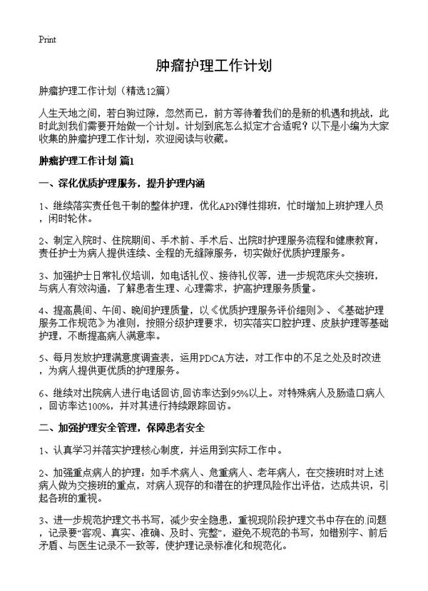 肿瘤护理工作计划 (共20页)